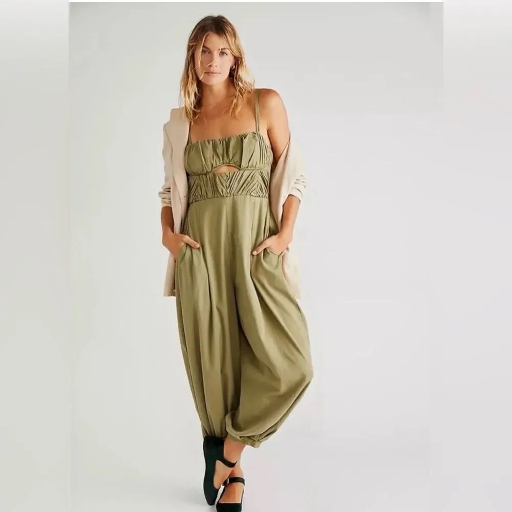 NWOT Free People Green Cutout Kingston Jumpsuit